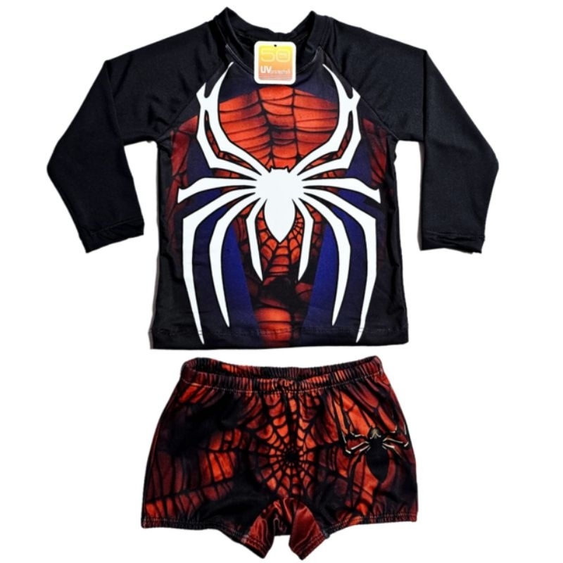 Kit Sunga + Blusa Proteção Solar Infantil Uv50 Homem Aranha
