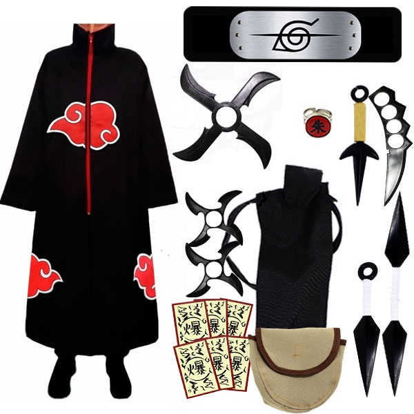 Kit Kunai + Manto Akatsuki Infantil + Bandana E An