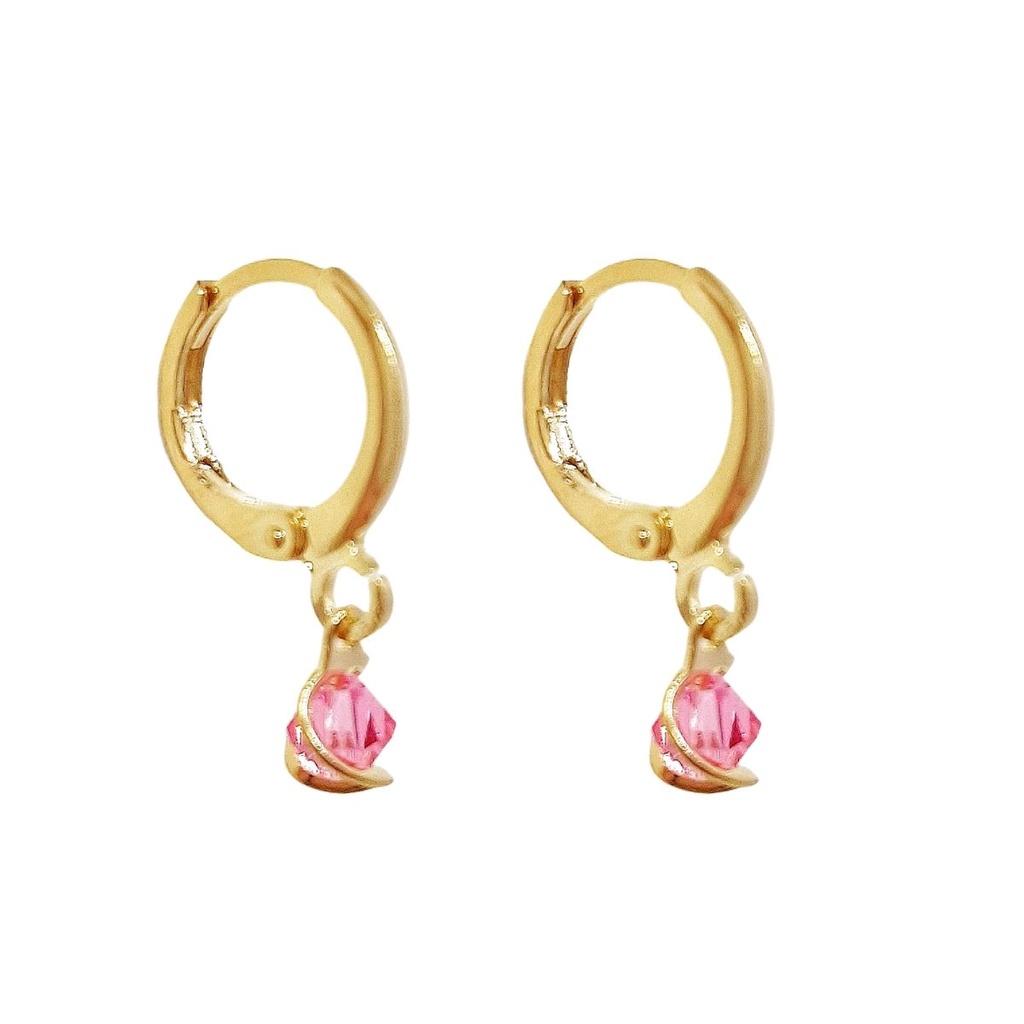 Brinco de Argola com Cristal Aro na cor Rosa Banhado a Ouro Semijoia de Qualidade com Garantia