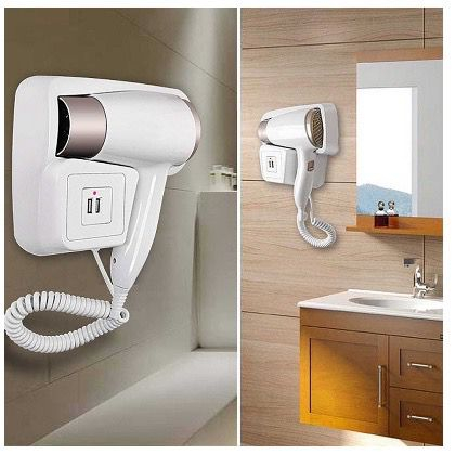 Secador De Cabelo Suporte Parede 1400w Com USB Car