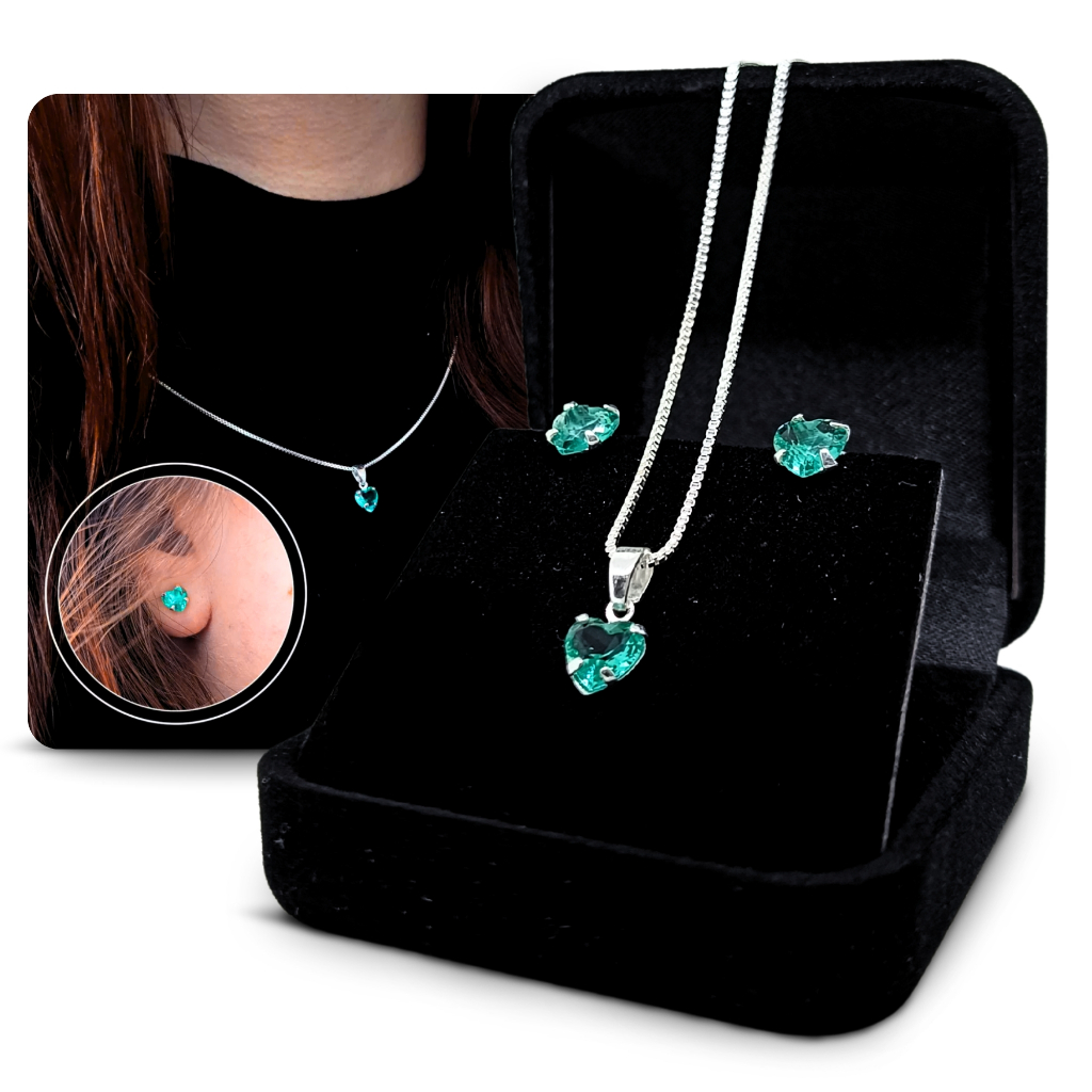 Conjunto Coração Par De Brincos Prata 925 Veneziana 45cm Legítima Pingente Zircônia Feminino