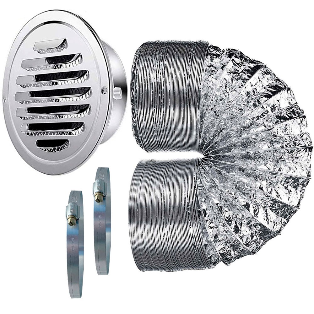 Veneziana Grade 120mm em Aço Inox com Tubo Duto Para Saída Ar Exaustor Depurador Trailer Motor Home