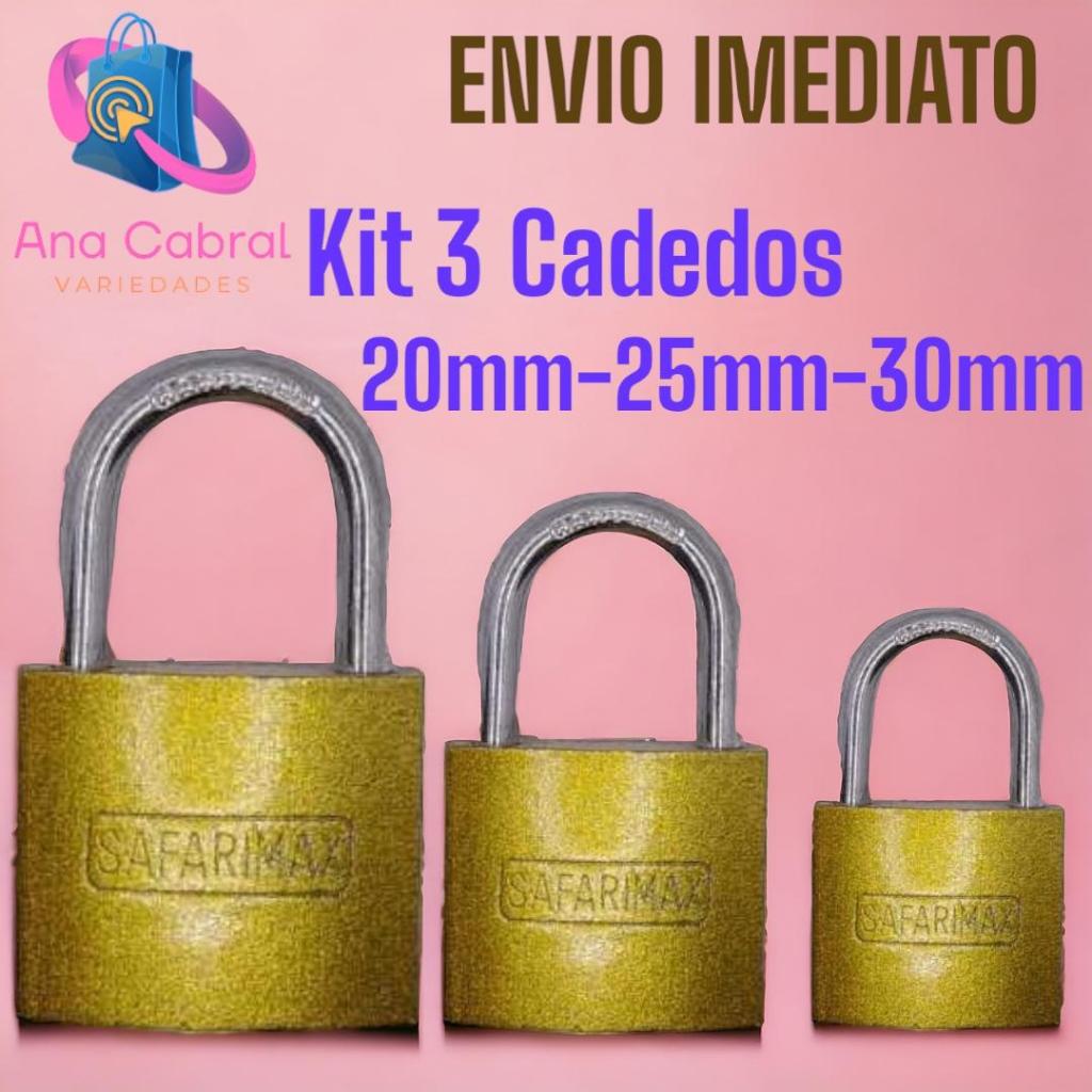 Kit 3 Cadeados Reforçado Tamanho 20mm/25mm/30mm Fortes Para Malas – Bagagens – Armários – Portas