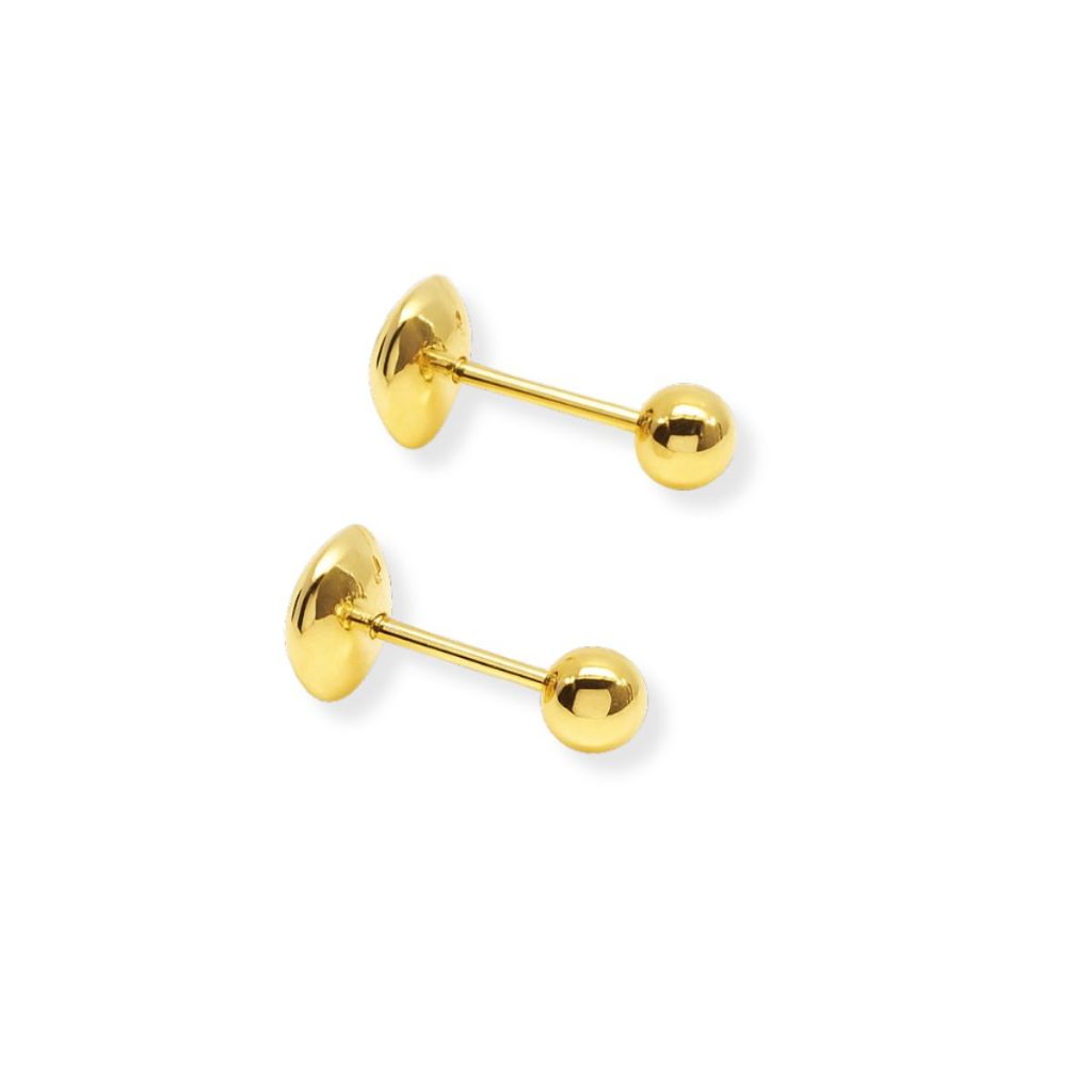 3 Pares Brincos Kit Bolinha 3mm Infantil Antialergico. Acompanha Tarraxa Baby Banhado a ouro Não Ma