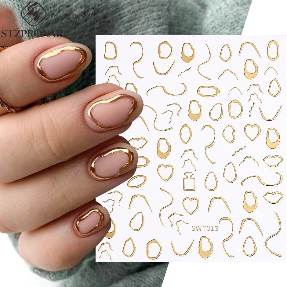 3D Metálico Dourado Adesivos Moldura Geométrica De Mármore Geométrico Bronzeado Manicure Deslizantes