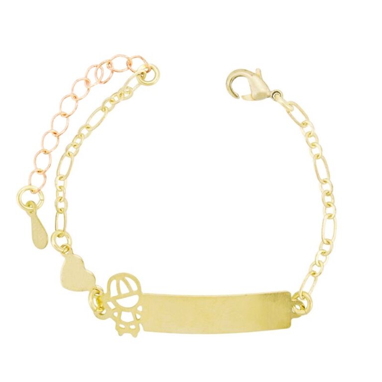 Pulseira Infantil Chapa Gravação Nome Bebe Folha