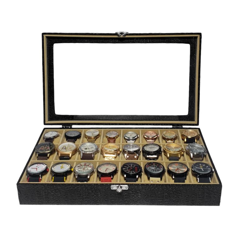 Estojo Para 24 Relógios Externo Preto Com Interno