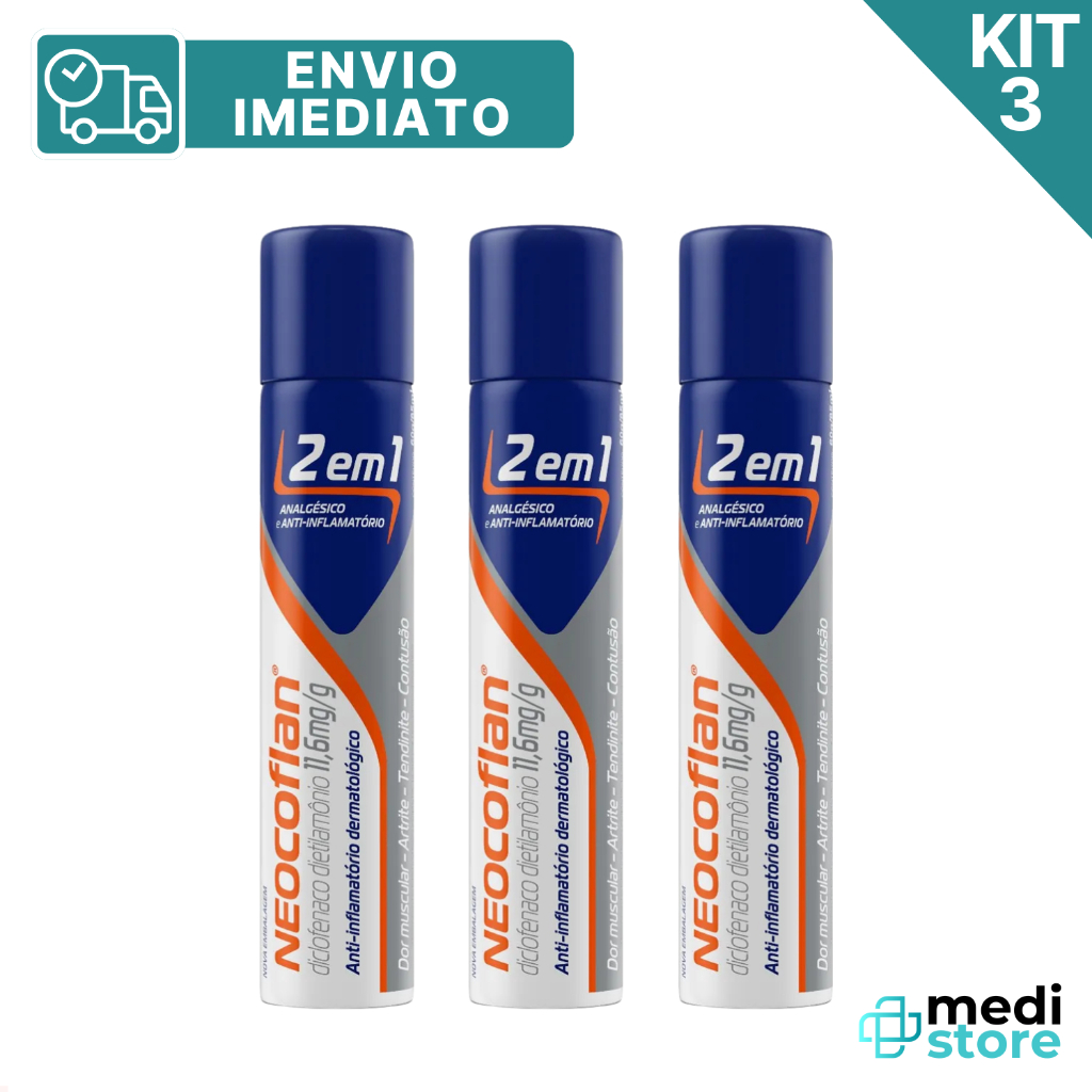 Kit com 3 – Neocoflan Spray Aerosol 2 em 1 Anti-inflamatório 85 mL – Envio Imediato