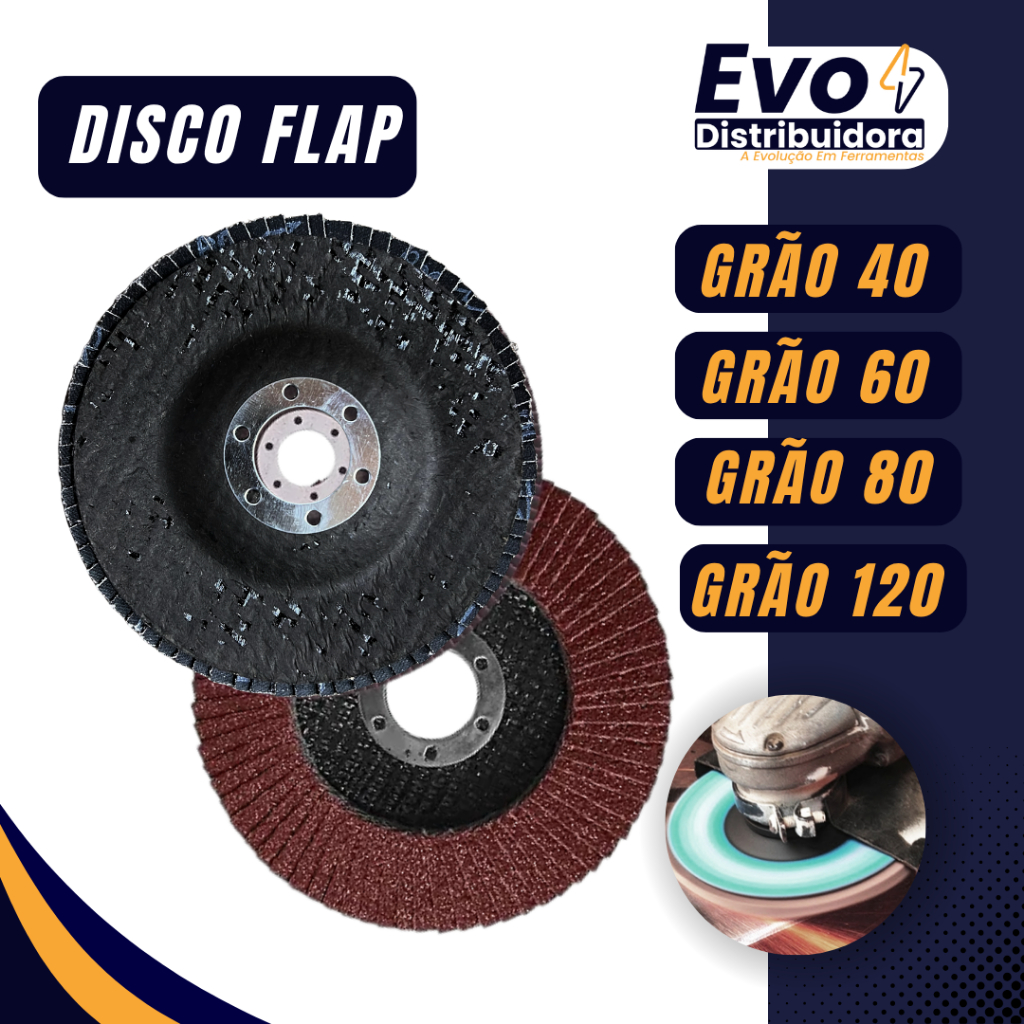 Kit 10 Disco Flap 4.1/2 Grão 40 – 60 – 80 – 120 – Flap Disc Lixa Para Madeira e Ferro