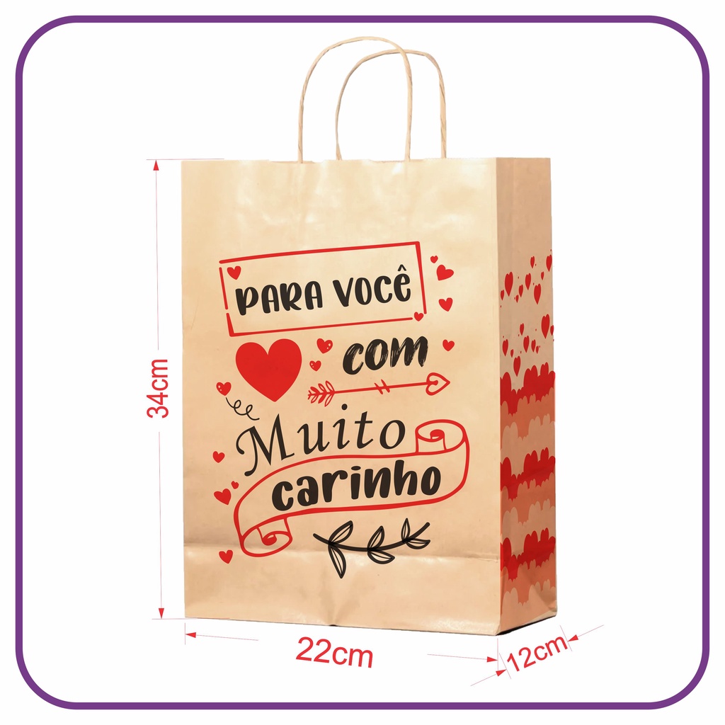 Sacola Kraft para Presente – 10 Unidades – M (22x12x34) (MC)