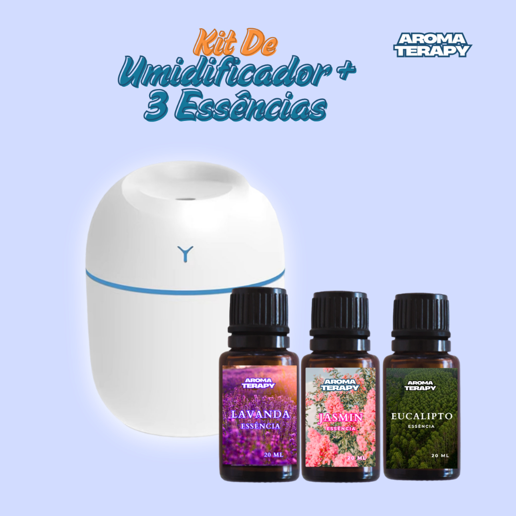 Kit de Umidificador Aromatizador com 3 Essências | Difusor de Ambient + Essências Aromatizantes 20ml