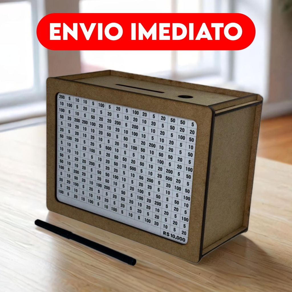 Cofre Desafio 10 Mil Mdf Guardar Dinheiro Porta Moedas Caixa De Dinheiro