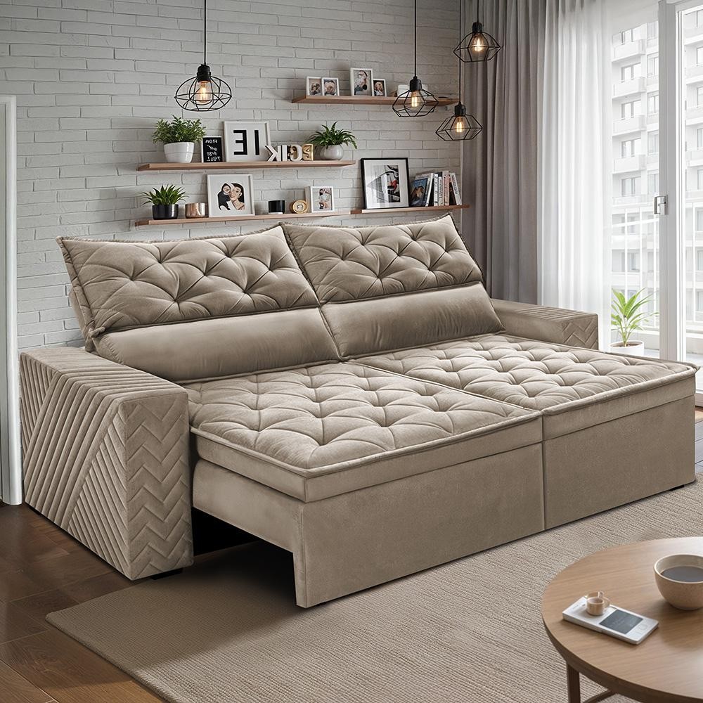 Sofá Retrátil Reclinável 2,00m Essence. Velusoft Cama inBox