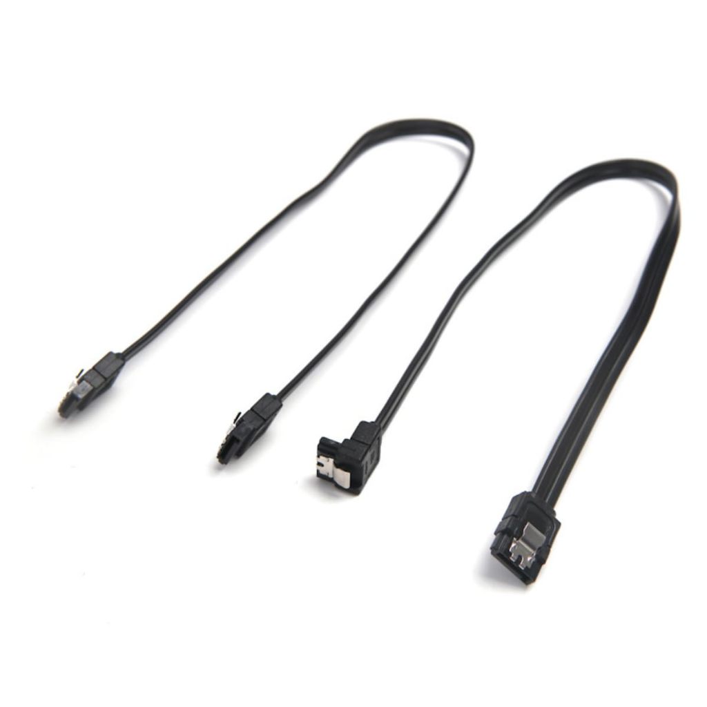 Kit 2 Cabos SATA III 6 Gb/s com Trava  Conectores Reto + 90° para HD/SSD  Preto