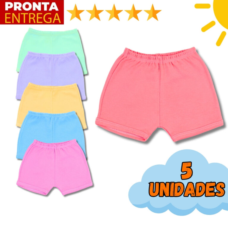 5 Unidades Shorts Bebê Menino Menina Infantil Alg