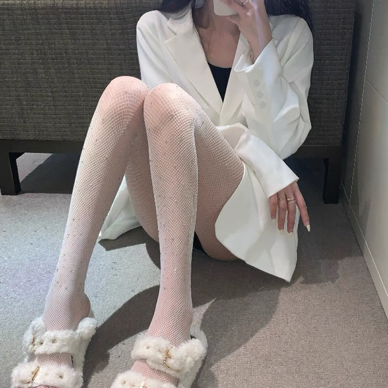 Meia Calça Arrastão Com Strass Femininas Moda de branco preto rosa pink vemerlho verde 8501-1
