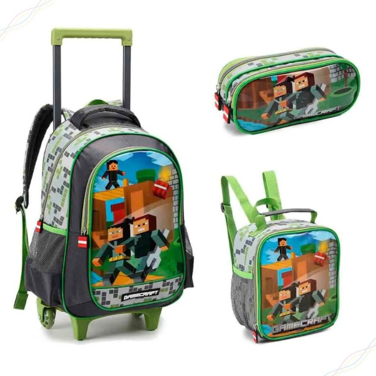 Kit Escolar Menino Mochila com Rodinhas, Lancheira