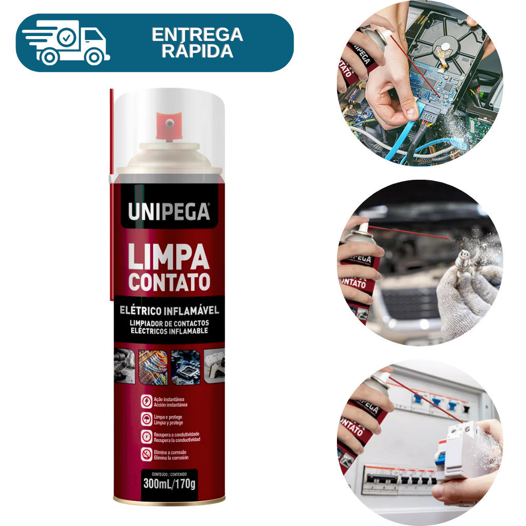 Limpa Contato Eletrico Eletronico Spray 300ml Unipega Para Pc Pilha Bateria Placa de Circuitos Disju