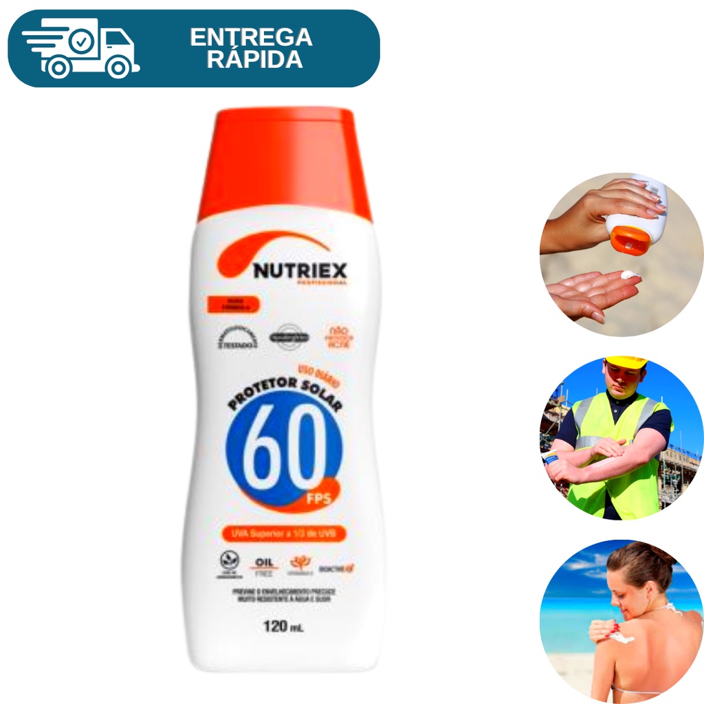 Protetor Solar Fps 60 120ml Nutriex 1/3 UVA UVB Bloqueador Solar Fator 60 Proteção Ultravioleta Sol