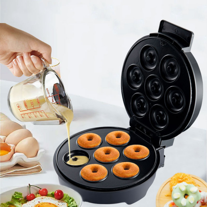 Mini Maquina De Donuts Café Da Manhã Capacidade Para 7 Mini Rosquinha Elétrica 110V Portátil