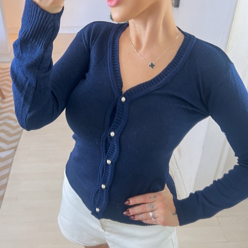 Casaco Tricot Lisa Com Botões Elastano Lindo Moda Super Envio