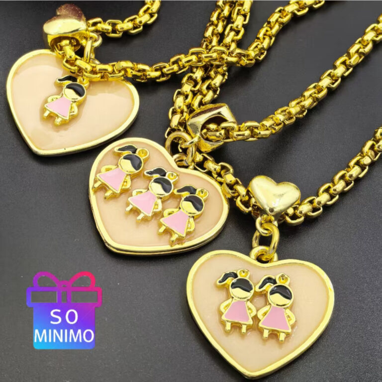 Colares Banhados a Ouro e Prata com Coração e Zi