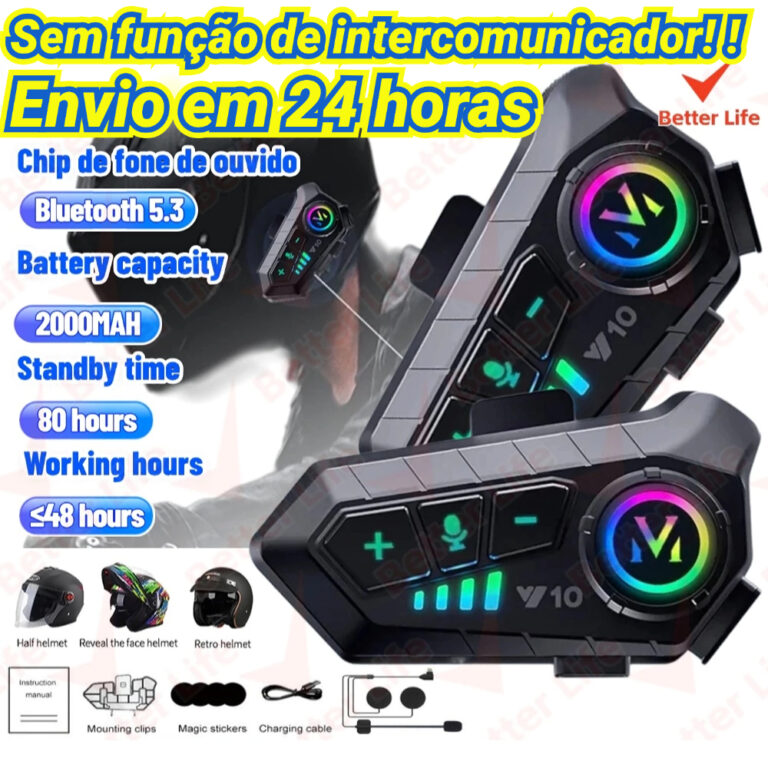 Y10 Motocicleta Sem Fio Bluetooth 5.3 Fone de Ouvi