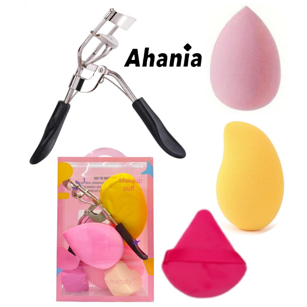Kit de Curvador de Cílios com Mola e 5 Esponjas Para maquiagem em Forma de Manga e Gota, Esponja Vel