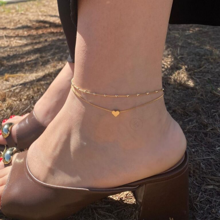 KIT 02 TORNOZELEIRAS FEMININAS CORRENTES DE CORAÇ