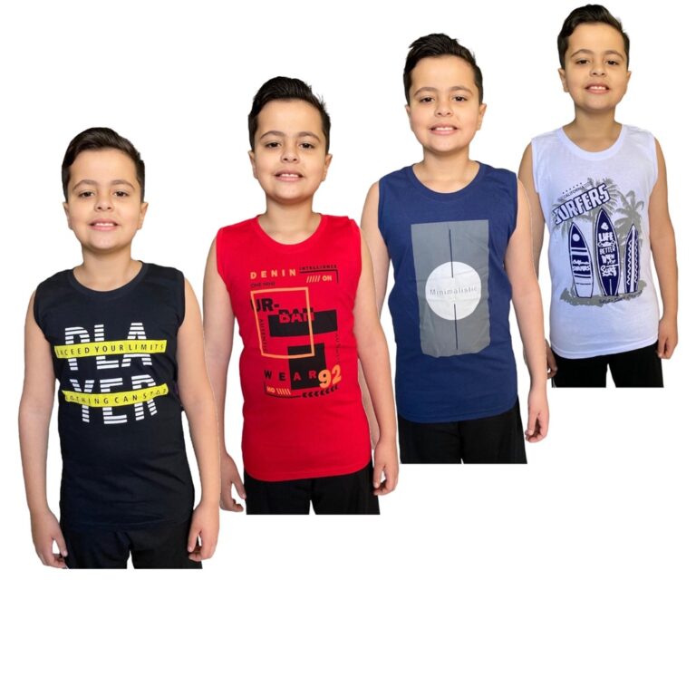Kit Com 4 Regatas Masculina Infantil Verão Juveni