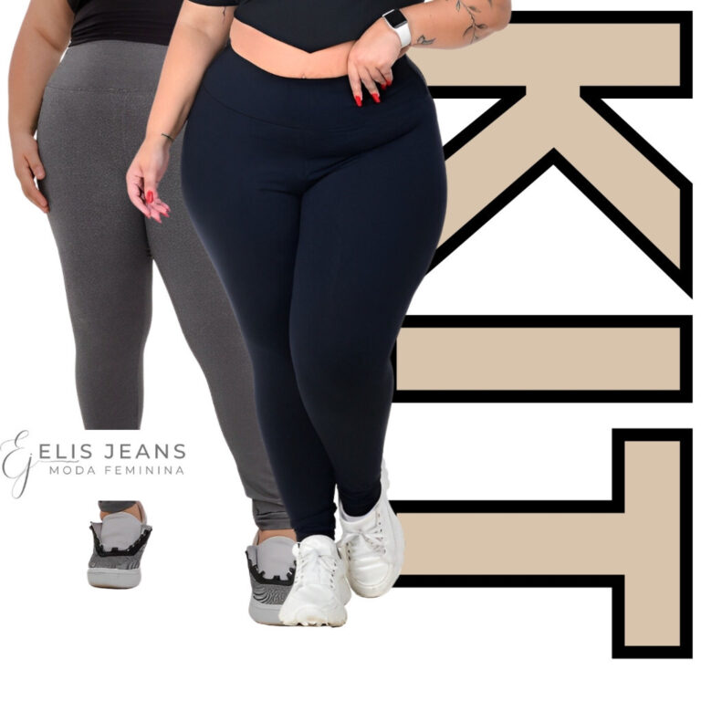 Kit 2 Calças Legging Plus Size Cintura Alta Leg F