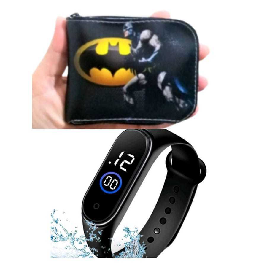 Carteira infantil para mesada do batman relogio digital a prova d água infantil para mesada, aprende