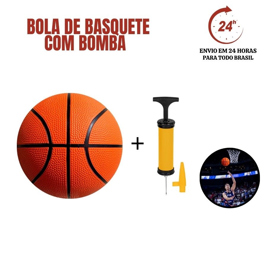 Bomba Ar Manual Encher Bolas Piscina E Kit de Bico Futebol Voley Basquete Laranja