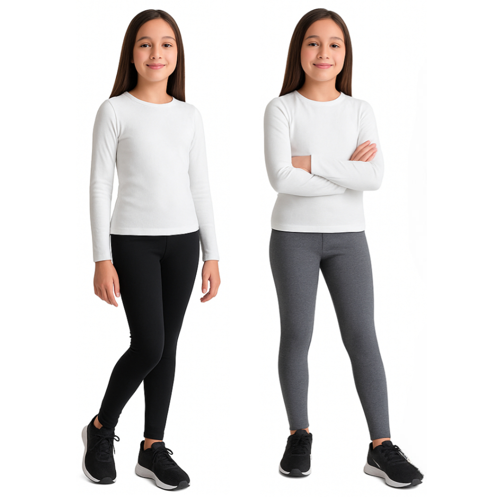 Kit 2 Calças Legging Infantil Juvenil Menina 2 Ao 12 – Legging Lisa Tradicional Básica Perfeita para
