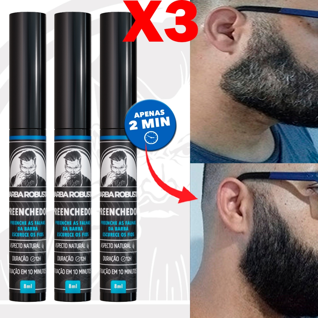 Preenchedor de Barba Robusta Preenche as Falhas e Escurece os Fios da Barba