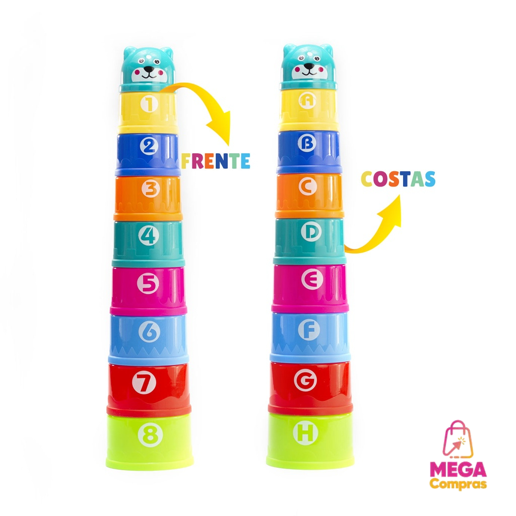 Brinquedo Bebê Pote de Empilhar e Encaixar Didático Educativo Colorido Infantil Sensorial 6+ Meses M
