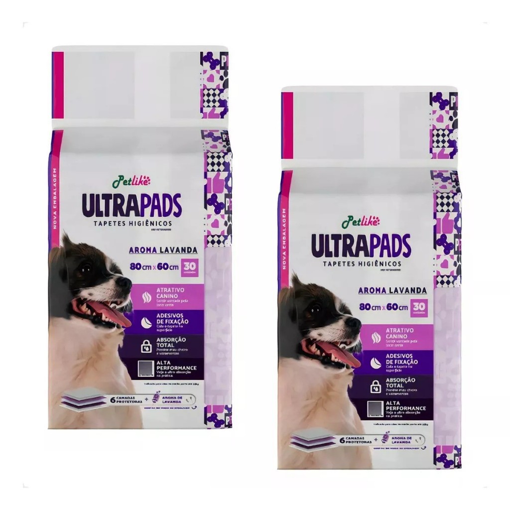 KIT TAPETE HIGIÊNICO PET AROMA LAVANDA 80X60 – 60 UNIDADES PET LIKE