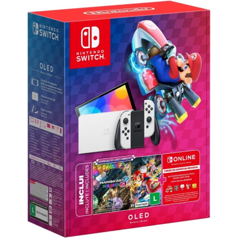 Console Nintendo Switch OLED com Mario Kart 8 + 3 