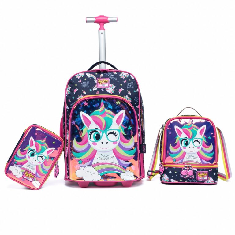 Kit Mochila Rodinha Unicórnio Lancheira Estojo Me