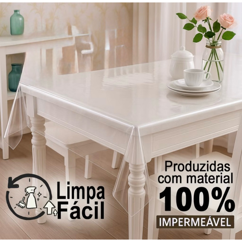 Toalha de Mesa Transparente PVC Premium 0,10mm| Antiderrapante | Anti Mancha | Protege Madeira | Vár