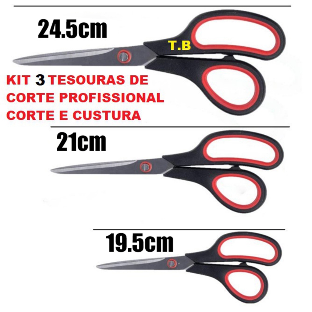 Kit Tesouras Em Aço Inox Corte 7.5 8.5 9.5 Tesoura Multiuso Uso Doméstico Costura Artesanado Escolar