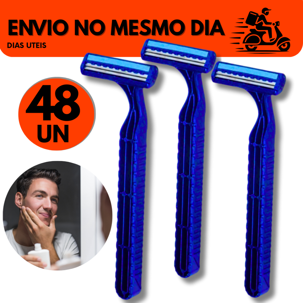 Kit 48 Un Prestobarba Aparelho de Barbear 3 Lâminas Com Fita Lubrificante Kit Com 48  Barbeadores De