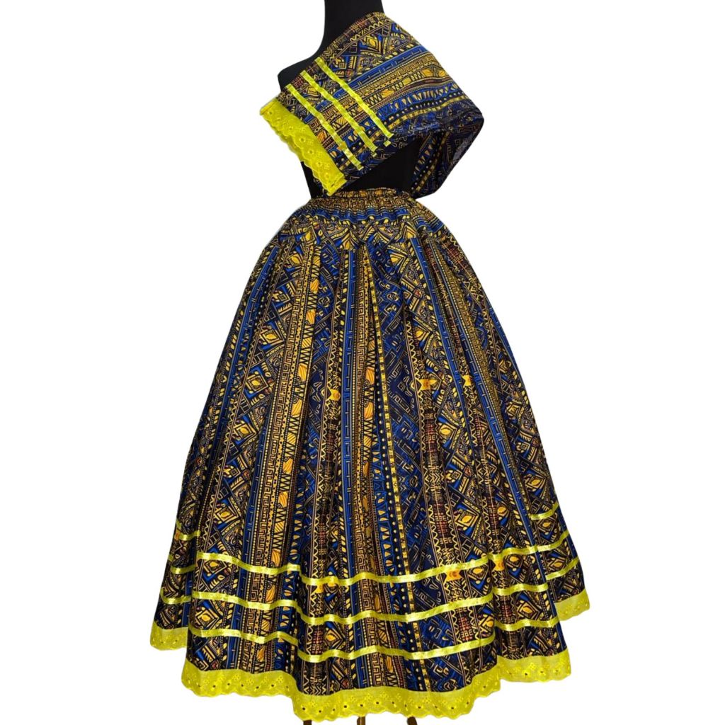 Conjunto Africano Com Fitas Saia e Ojá Pano de Cabeça Estampa Umbanda Candomblé Várias Cores 4mt De