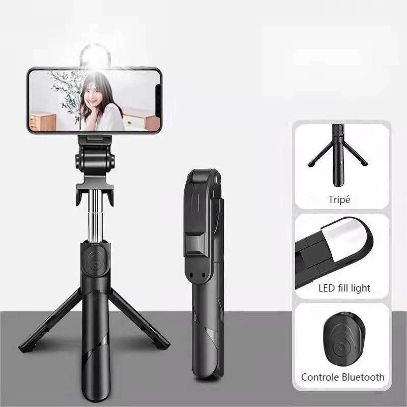 Bastão Pau de selfie Tripé Retrátil Com Luz LED Controle Bluetooth Celular SEL-6823