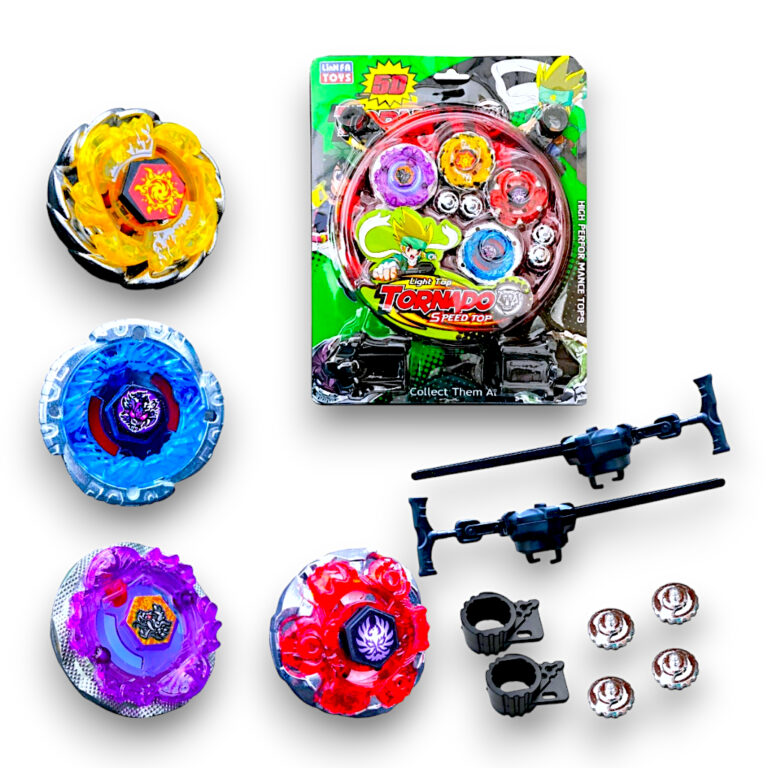 Kit 4 Beyblade Metal Com Led 5D Luz + 2 Lançadore