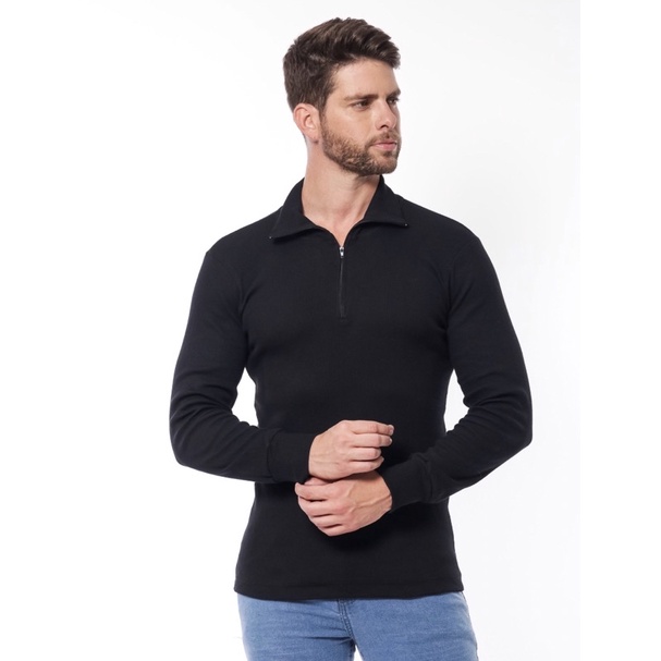 Cacharrel Manga Longa Masculina Zíper Canelado