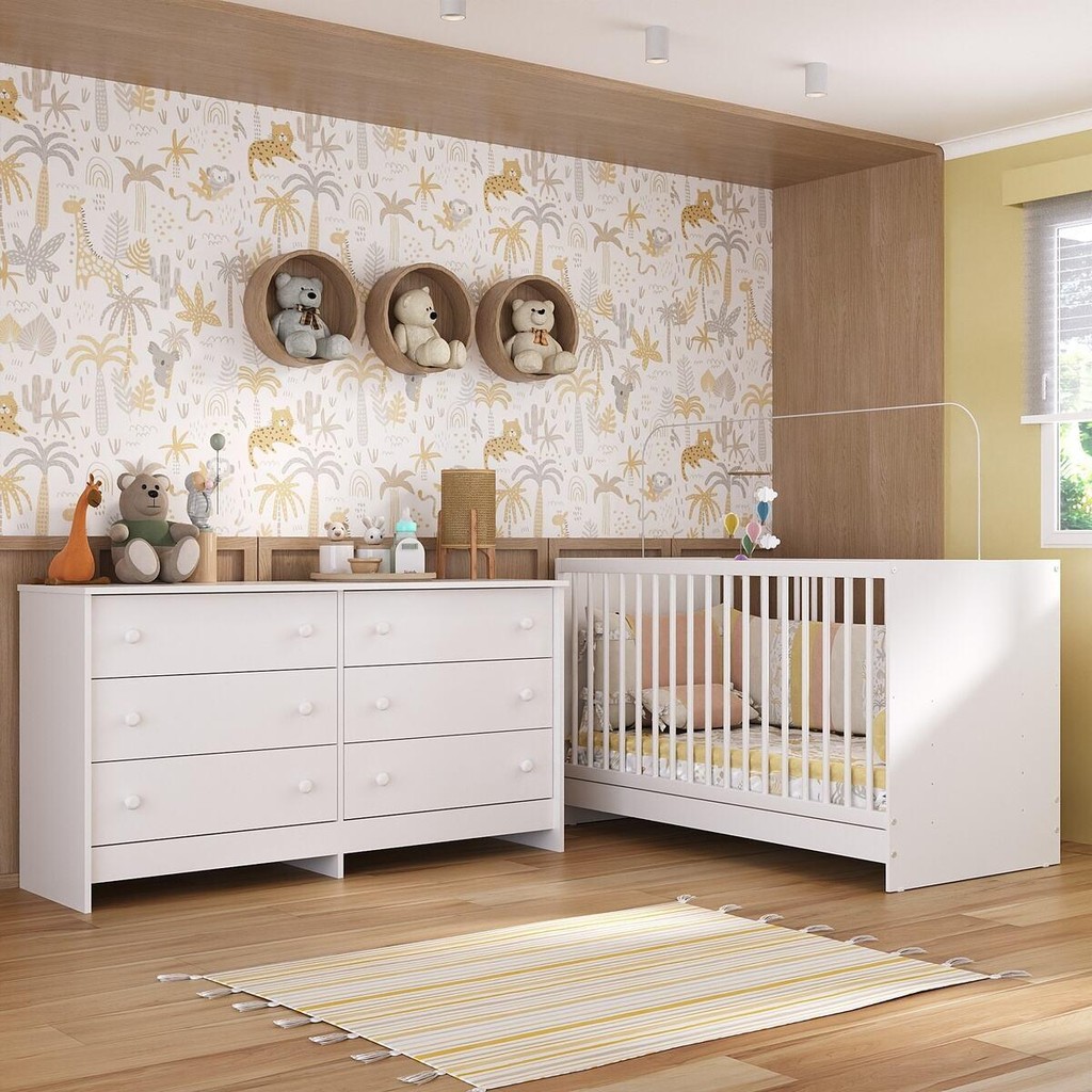 Berço 3 em 1 para Colchão 130 x 60 cm com Cômoda Framboesa Multimóveis MP4295