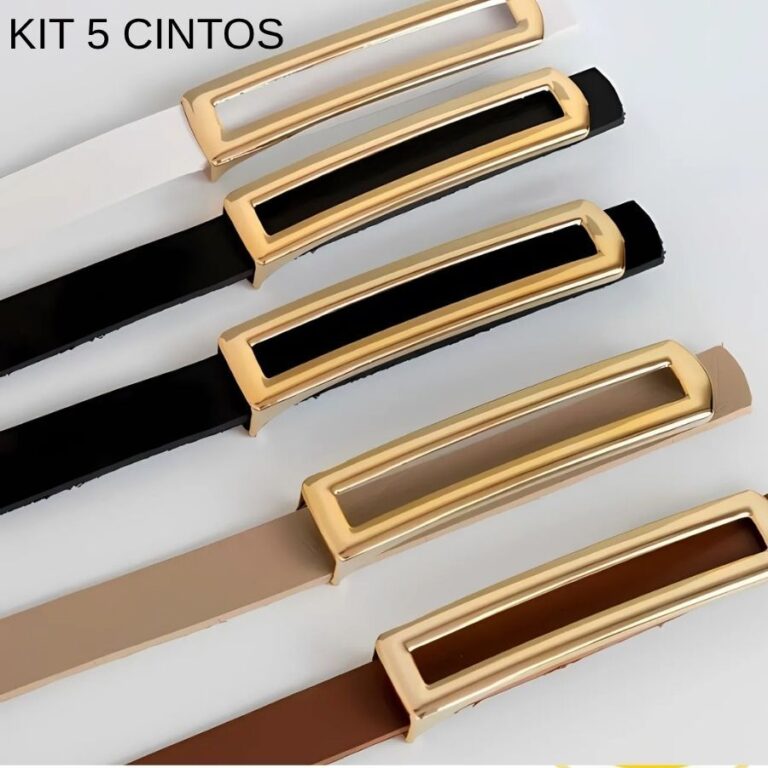 kit 5 Cinto Fino Feminino Elegante Fivela Dourada 