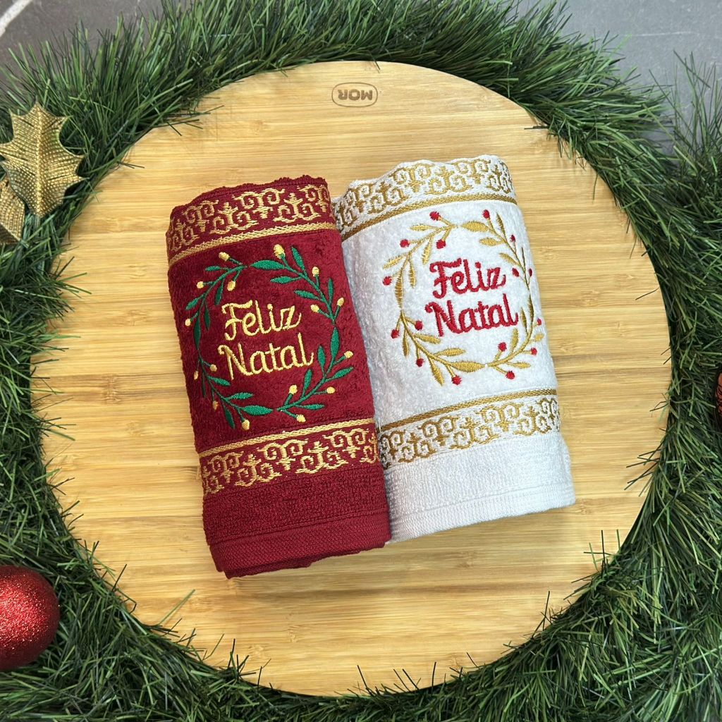 Kit 2 Toalhas de Lavabo Bordada Natalina / Copa Natalina  Appel Home Papai Noel