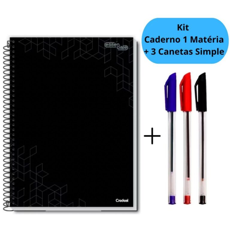 Kit Caderno Universitário 1 Matéria Preto ou Ros